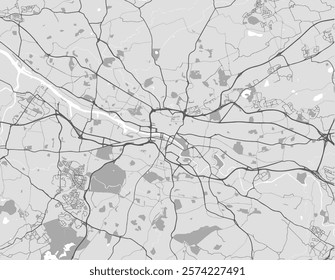 Vector city map of Glasgow in the United Kingdom with black roads isolated on a grey background.