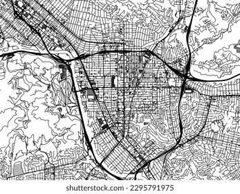 Vector city map of Glendale California in the United States of America with black roads isolated on a white background.