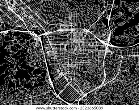 Vector city map of Glendale California in the United States of America with white roads isolated on a black background.