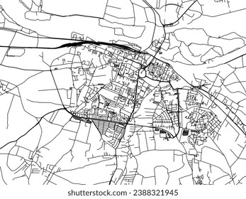 Vector city map of Glogow in Poland with black roads isolated on a white background.