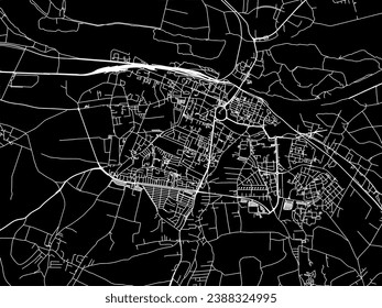 Mapa de la ciudad vectorial de Glogow en Polonia con caminos blancos aislados en un fondo negro.