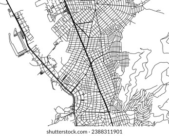Vector city map of Glyfada in Greece with black roads isolated on a white background.