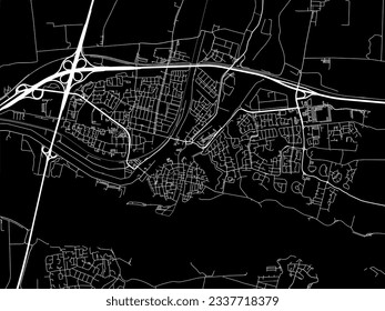 Mapa de la ciudad vectorial de Gorinchem en los Países Bajos con carreteras blancas aisladas en un fondo negro.
