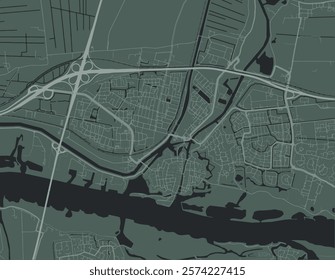 Vector city map of Gorinchem in the Netherlands with white roads isolated on a green background.