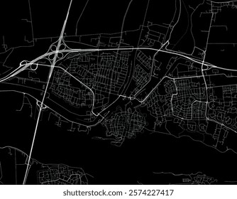 Vector city map of Gorinchem in the Netherlands with white roads isolated on a black background