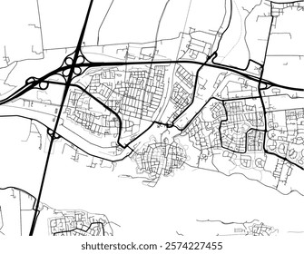 Vector city map of Gorinchem in the Netherlands with black roads isolated on a white background