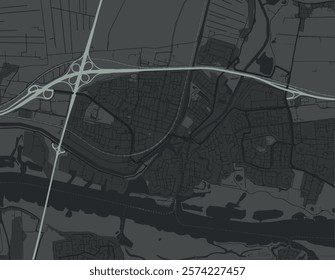 Vector city map of Gorinchem in the Netherlands with white roads isolated on a grey background.