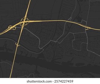 Vector city map of Gorinchem in the Netherlands with yellow roads isolated on a brown background.