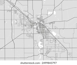 Vector city map of Goshen Indiana in the United States of America with black roads isolated on a grey background.