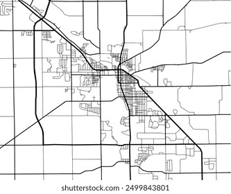 Vector city map of Goshen Indiana in the United States of America with black roads isolated on a white background.