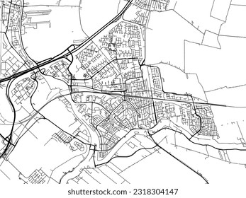 Vector city map of Gouda in the Netherlands with black roads isolated on a white background.