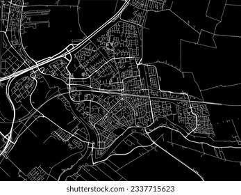 Vector city map of Gouda in the Netherlands with white roads isolated on a black background.