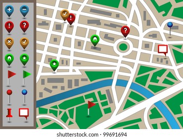 Vector city map with gps icon