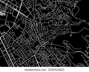 Vector city map of Granada Centro in Spain with white roads isolated on a black background.