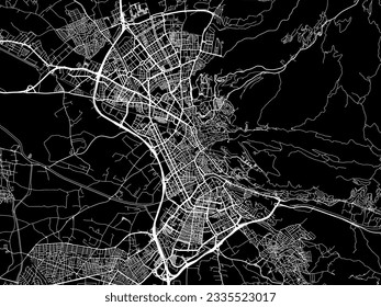 Vector city map of Granada in Spain with white roads isolated on a black background.