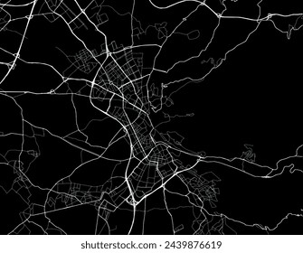 Vector city map of Granada in Spain with white roads isolated on a black background.