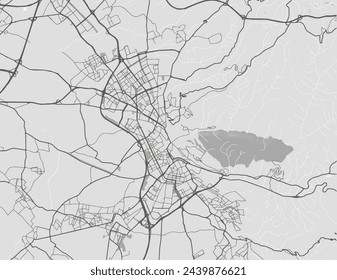 Vector city map of Granada in Spain with black roads isolated on a grey background.