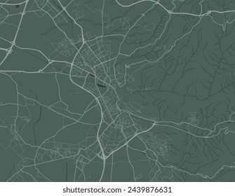 Vector city map of Granada in Spain with white roads isolated on a green background.