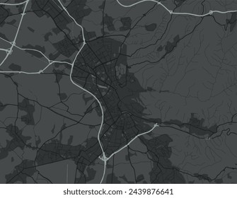 Vector city map of Granada in Spain with white roads isolated on a grey background.