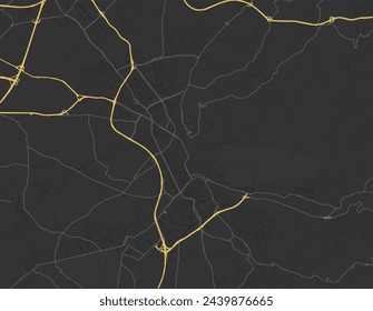 Vector city map of Granada in Spain with yellow roads isolated on a brown background.