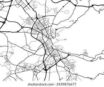 Vector city map of Granada in Spain with black roads isolated on a white background.