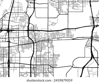 Vector city map of Grand Prairie Texas in the United Stated of America with black roads isolated on a white background.