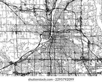Vector city map of Grand Rapids Michigan in the United States of America with black roads isolated on a white background.