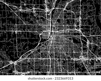 Vector city map of Grand Rapids Michigan in the United States of America with white roads isolated on a black background.