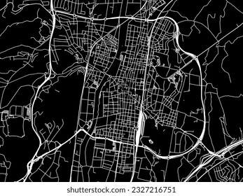 Mapa vectorial de Granollers en España con carreteras blancas aisladas en un fondo negro.