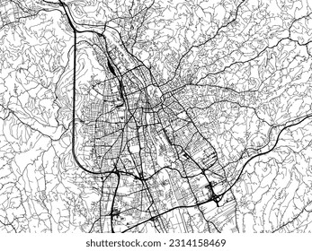Vector city map of Graz in Austria with black roads isolated on a white background.