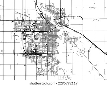 Mapa de la ciudad vectorial de Great Forks North Dakota en Estados Unidos de América con carreteras negras aisladas en un fondo blanco.