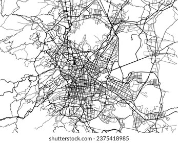 Vector city map of Greater Mexico City in Mexico with black roads isolated on a white background.