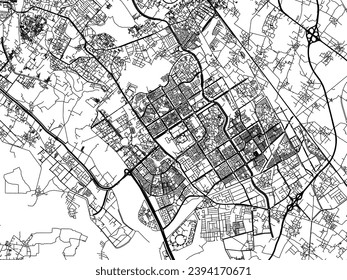 Vector city map of Greater Noida in the Republic of India with black roads isolated on a white background.