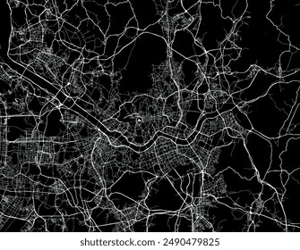 Vector city map of Greater Seoul in the South Korea with white roads isolated on a black background.