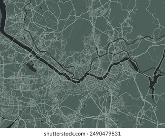 Vector city map of Greater Seoul in the South Korea with white roads isolated on a green background.