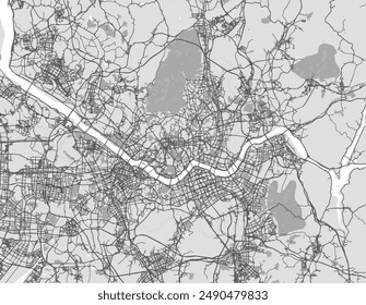 Vector city map of Greater Seoul in the South Korea with black roads isolated on a grey background.