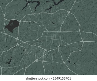 Mapa de la ciudad de Vector de Greensboro Carolina del Norte en los Estados Unidos de América con carreteras blancas aisladas sobre un fondo verde.