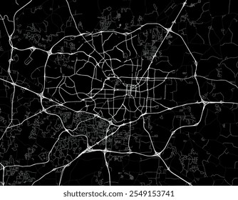 Mapa Vector de la ciudad de Greensboro, Carolina del Norte en los Estados Unidos de América con carreteras blancas aisladas sobre un fondo negro.