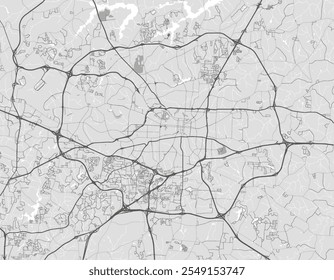 Mapa Vector de la ciudad de Greensboro, Carolina del Norte en los Estados Unidos de América con carreteras negras aisladas sobre un fondo gris.