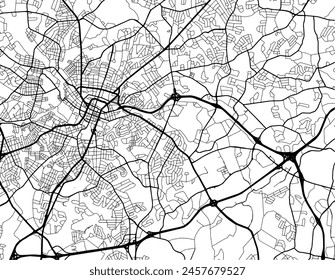 Mapa de Vector de la ciudad de Greenville Carolina del Sur en los Estados Unidos de América con carreteras negras aisladas sobre un fondo blanco.