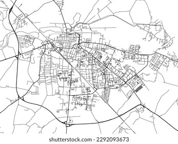 Mapa de la ciudad vectorial de Greifswald en Alemania con carreteras negras aisladas en un fondo blanco.