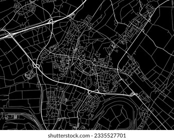 Vector city map of Grevenbroich in Germany with white roads isolated on a black background.
