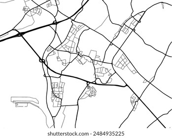 Vector city map of Grevenbroich in Germany with black roads isolated on a white background.