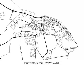 Vector city map of Grimsby in the United Kingdom with black roads isolated on a white background