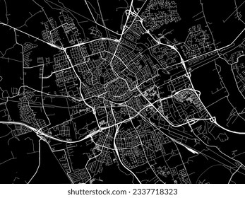 Vector city map of Groningen in the Netherlands with white roads isolated on a black background.