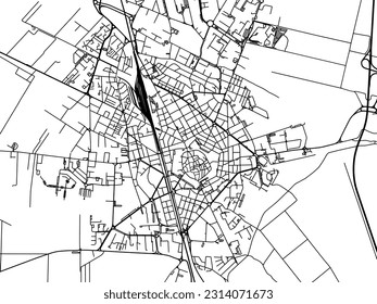Vector city map of Grosseto in Italy with black roads isolated on a white background.