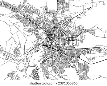 Vector city map of Groznyy in the Russian Federation with black roads isolated on a white background.