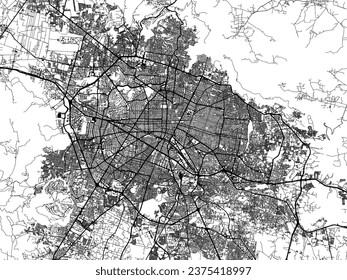 Vector city map of Guadalajara in Mexico with black roads isolated on a white background.