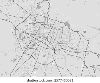 Vector city map of Guadalajara in Mexico with black roads isolated on a grey background.