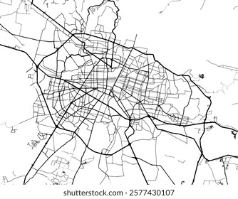 Vector city map of Guadalajara in Mexico with black roads isolated on a white background.